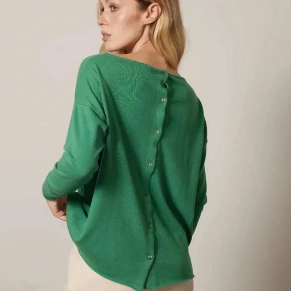 Cashmere silk blend cardigan sweater back buttons made in Italy neutral sweater - Picture 2 of 13